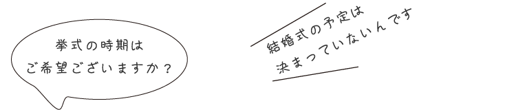 挙式の時期はご希望ございますか?結婚式の予定は決まっていないんです